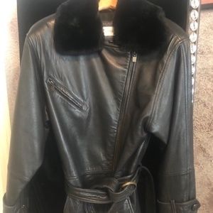 GENUINE  LEATHER COAT with FUR COLLAR by JONES NEW YORK